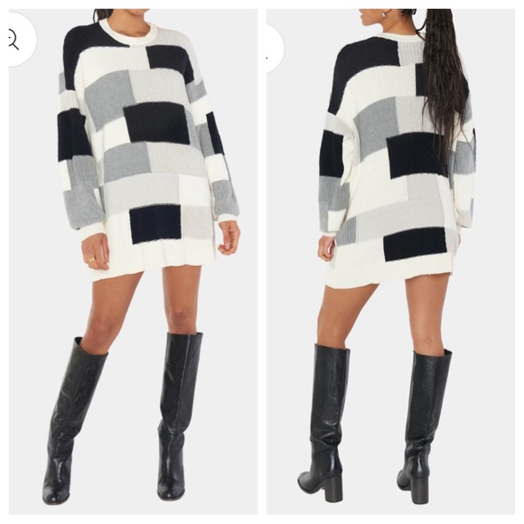 Show Me Your MuMu Sweaters - Show Me Your MuMu Ember Tunic Sweater in Gray Patchwork Knit Size Small NWT